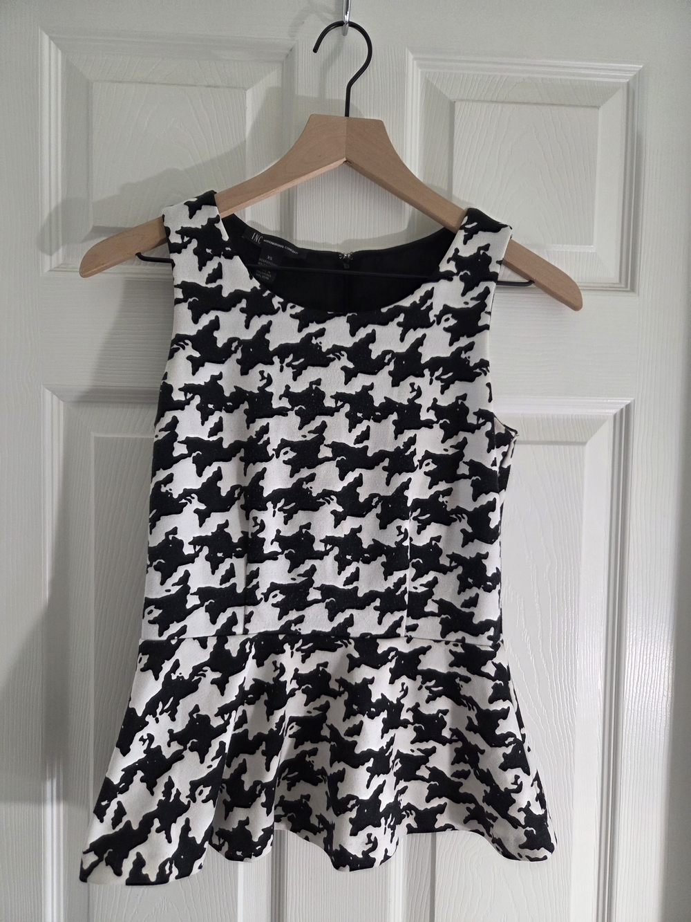 INC International Concepts Black and White Houndstooth Peplum Top